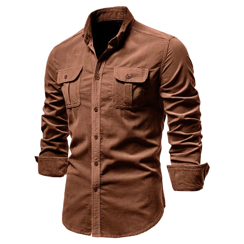 Corduroy Button Up Shirt Men - سترة قميص كاجوال للرجال من سروال