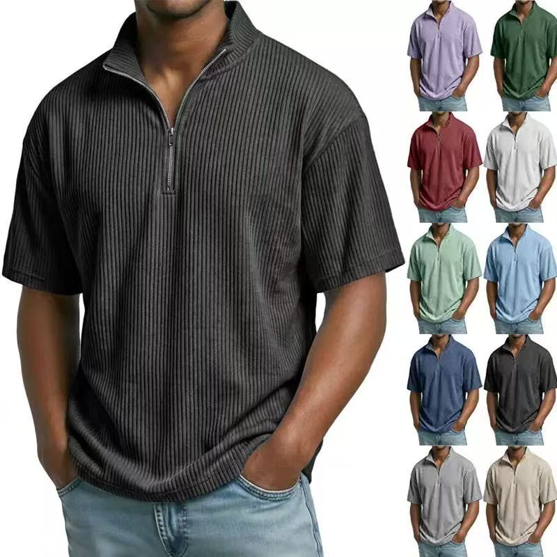 Corduroy Button Up Shirt Men - قميص صيفي من القطيفة المضلعة بياقة