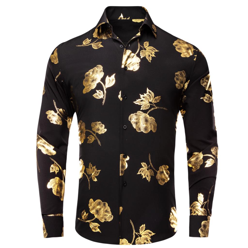 Mens Satin Silk Dress Shirt - مرحبا التعادل الذهب الأسود الحرير قمصان