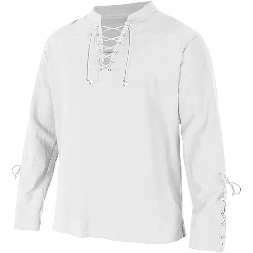 Medieval Gothic Lace Up Pirate Shirt - الرجال القراصنة في القرون الوسطى اللباس