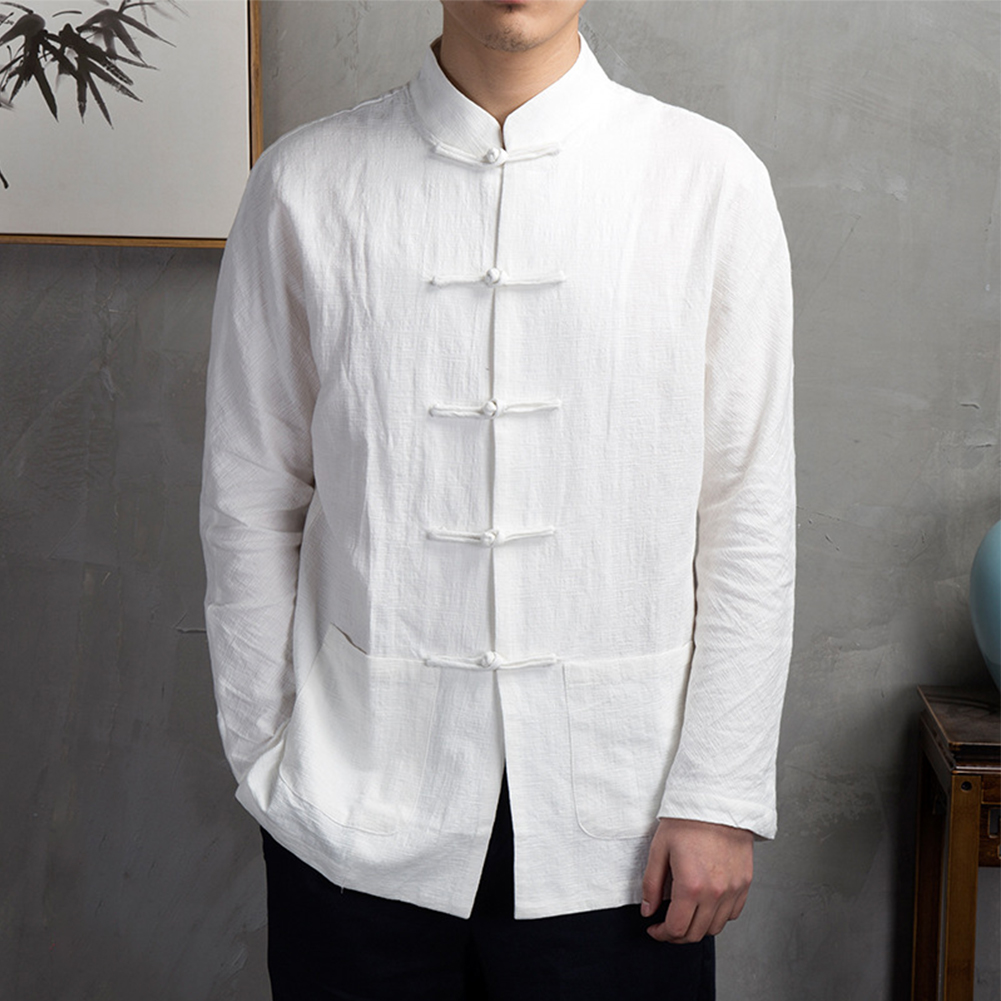 Mens Linen Shirt Long Sleeve - ملابس رجالية تقليدية صينية عتيقة الطراز،