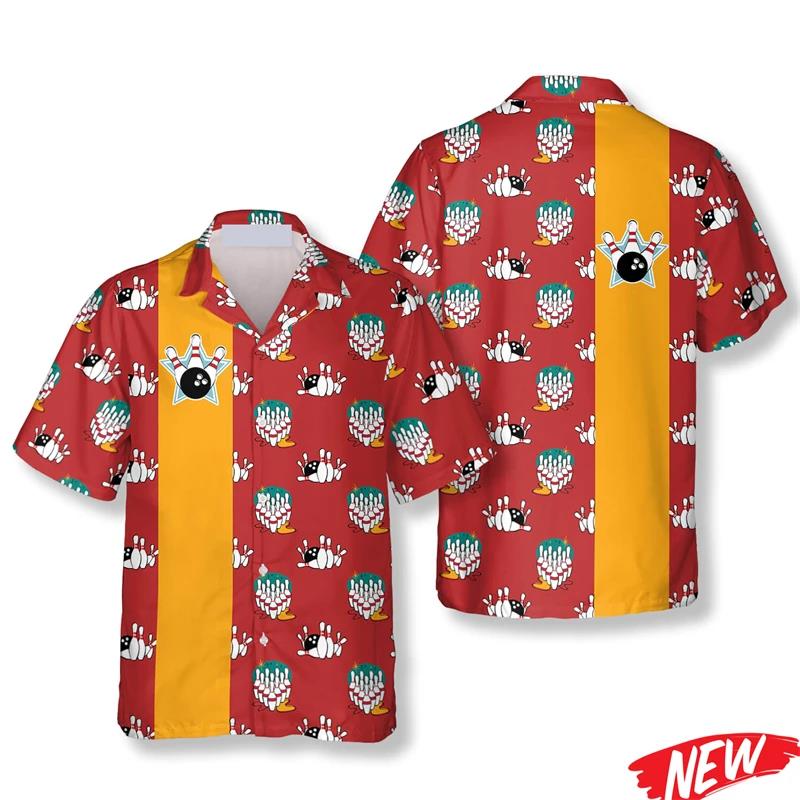 Short Sleeve Bowling Shirt Retro - قميص هاواي كلاسيكي بنمط البولينج للرجال،