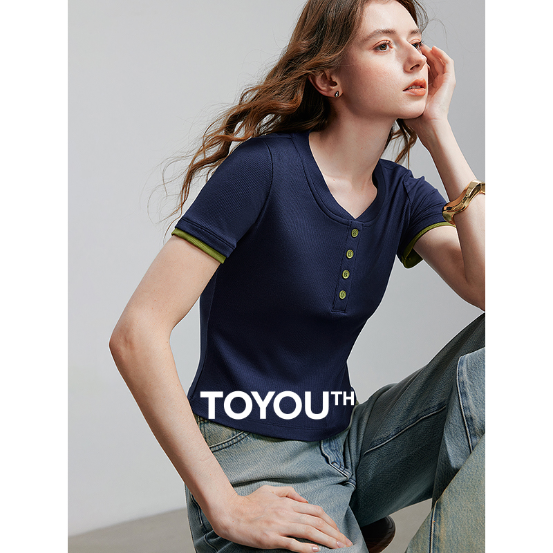 T-Shirts - TOYOUTH تي شيرت نسائي قصير الأكمام