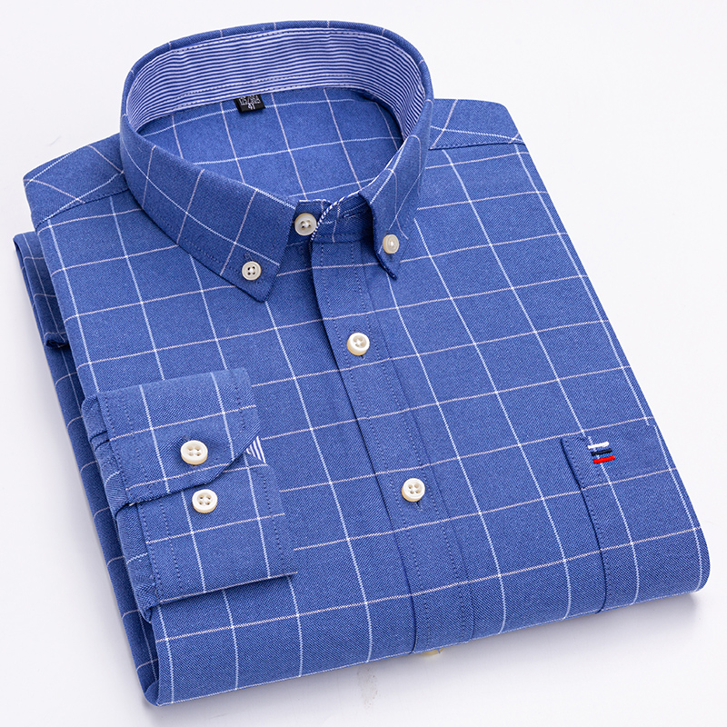 Oxford Cotton Casual Shirt Business - قمصان أكسفورد مخططة منقوشة للرجال ،