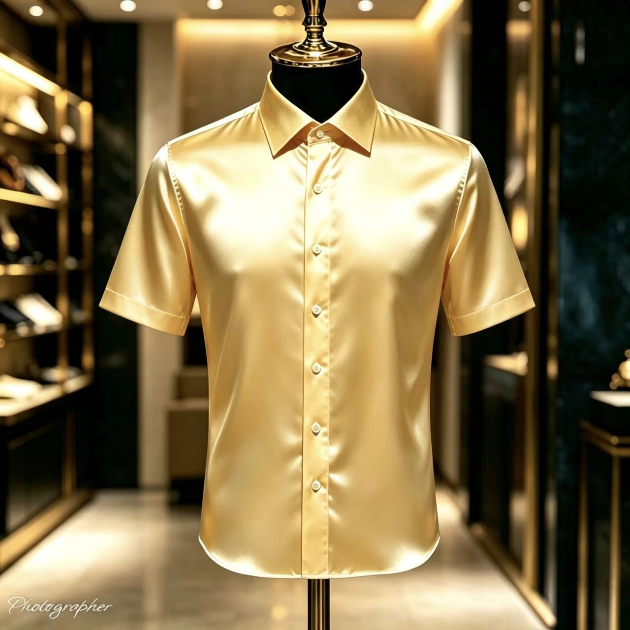 Mens Satin Silk Dress Shirt - قميص رجالي قصير الأكمام من الساتان