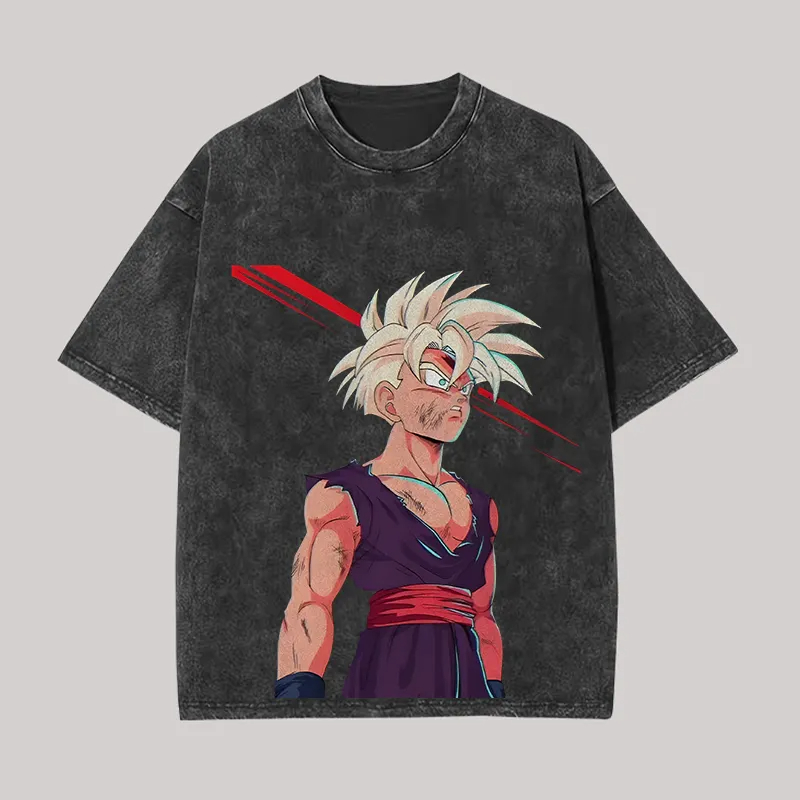 Acid Wash Vintage Graphic T Shirt - تي شيرت غوهان دراغون بول زد