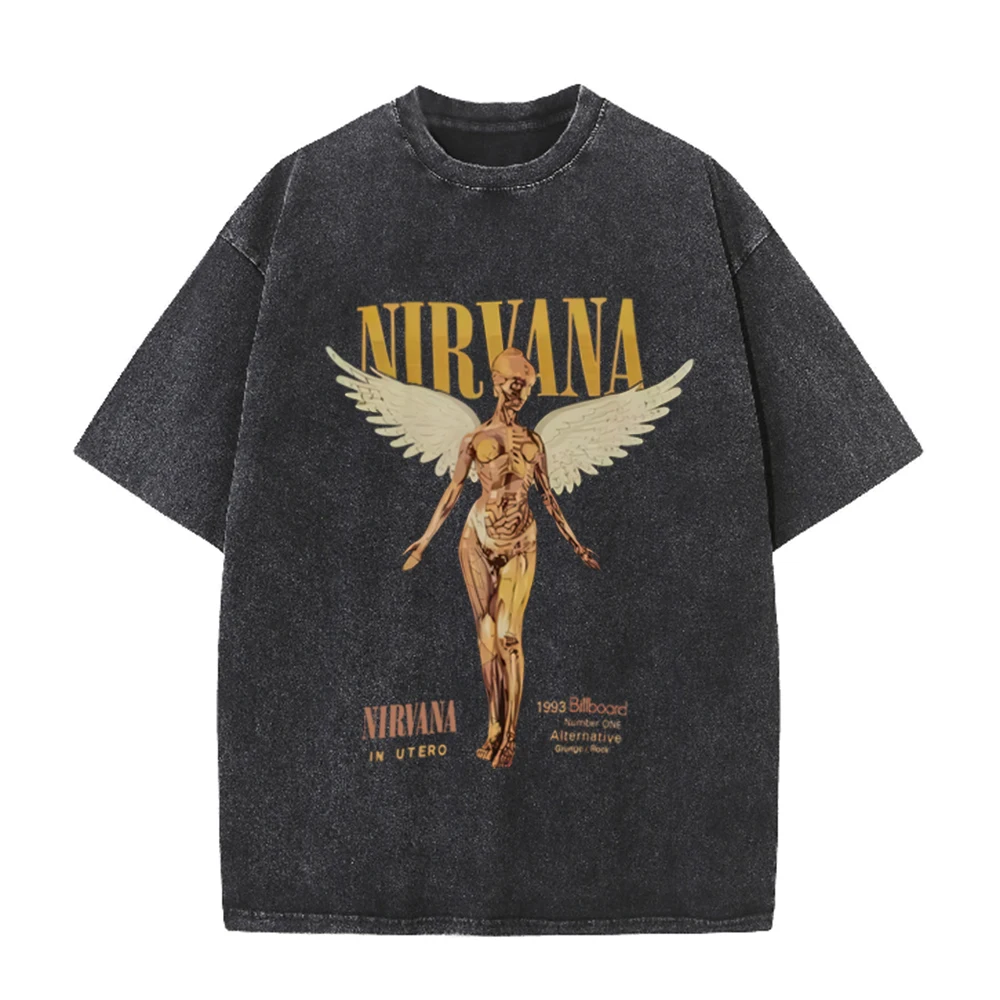 Acid Wash Vintage Graphic T Shirt - تي شيرت ريترو كبير الحجم بتأثير