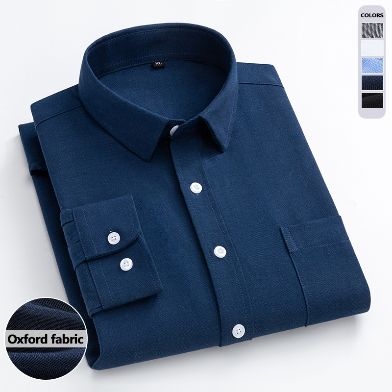 Oxford Cotton Casual Shirt Business - الأزرق الداكن أكسفورد قميص الرجال طويلة