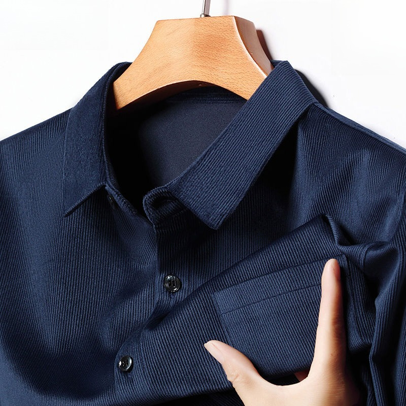 Corduroy Button Up Shirt Men - سروال قصير للرجال كم طويل قميص