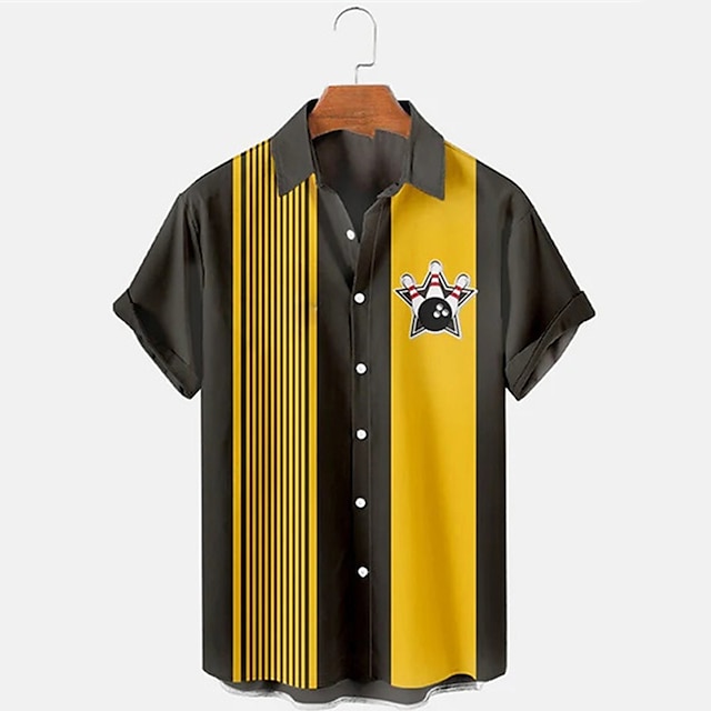 Short Sleeve Bowling Shirt Retro - قميص رجالي مخطط بنمط البولينج بأكمام