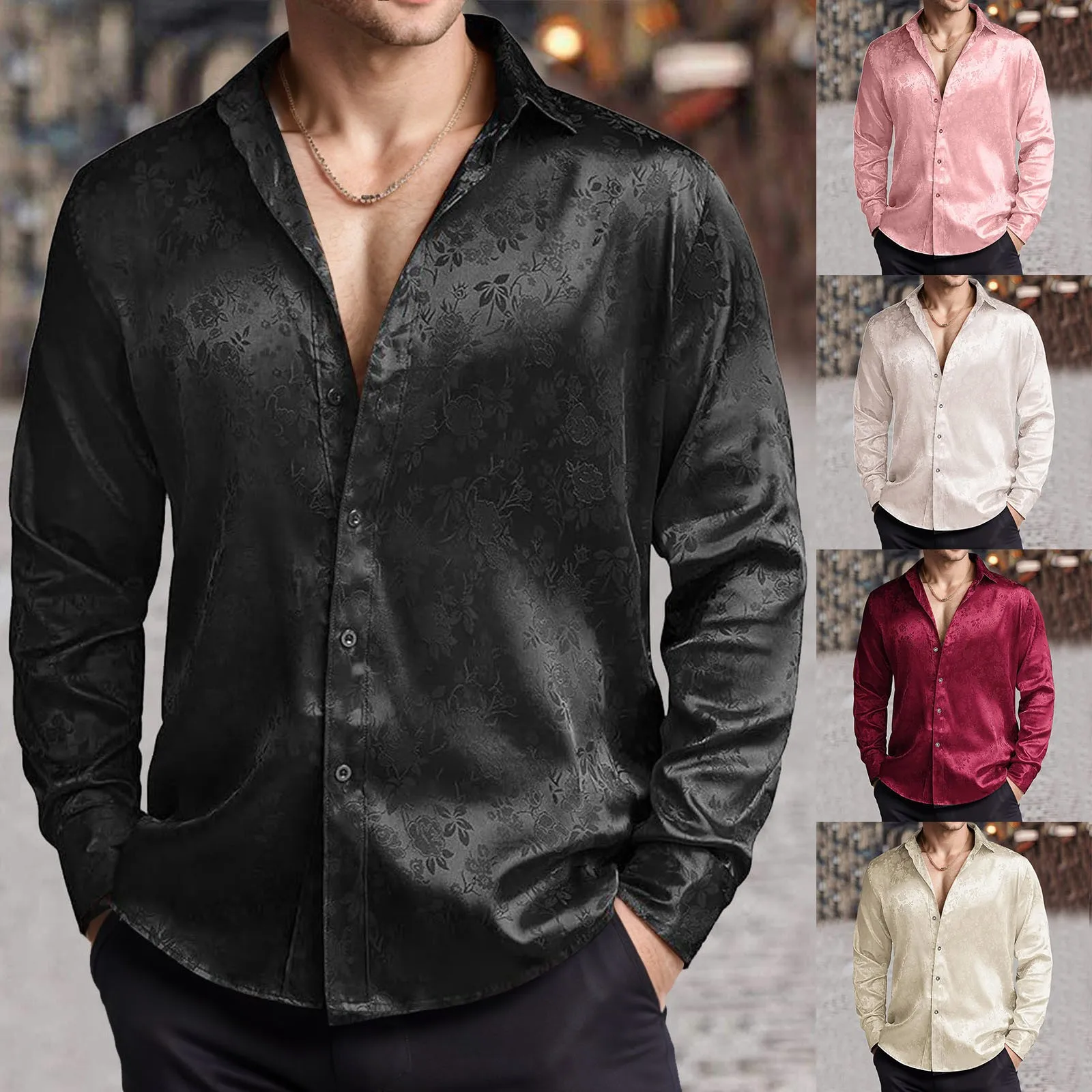 Mens Satin Silk Dress Shirt - رجل تقليد الحرير فستان ستان قميص