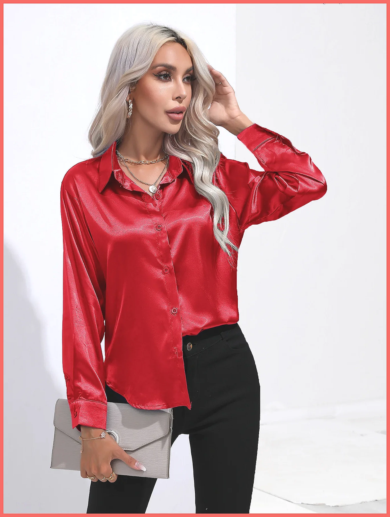 Shirts - قميص ساتان نسائي لربيع وصيف 2025،
