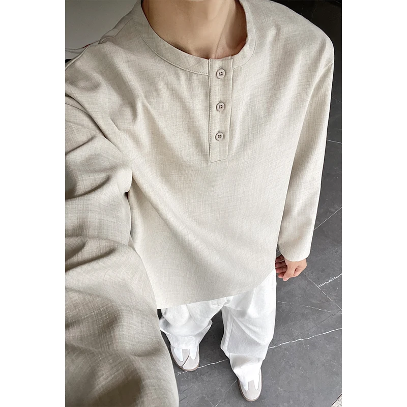 Mens Linen Shirt Long Sleeve - قميص رجالي كاجوال من الكتان الصناعي