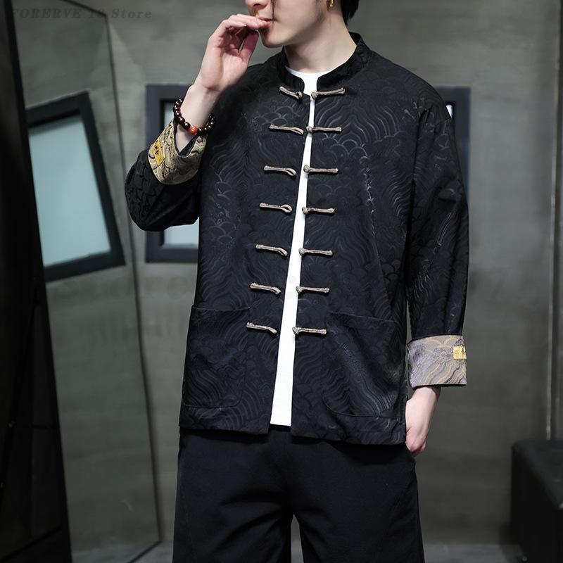 Mens Linen Shirt Long Sleeve - حجم كبير 5XL الرجال تانغ دعوى