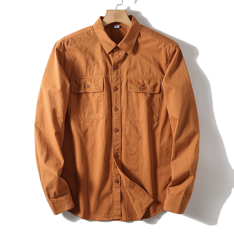 Oxford Cotton Casual Shirt Business - قميص رجالي بأكمام طويلة أحادي اللون