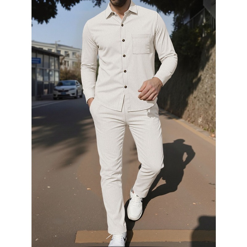 Corduroy Button Up Shirt Men - طقم قميص رجالي من قماش الكوردوروي