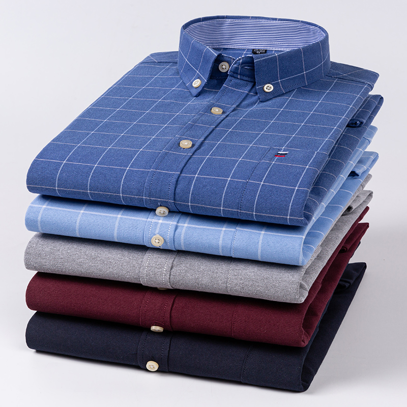 Oxford Cotton Casual Shirt Business - قمصان رجالية عادية قطن أكسفورد منقوشة