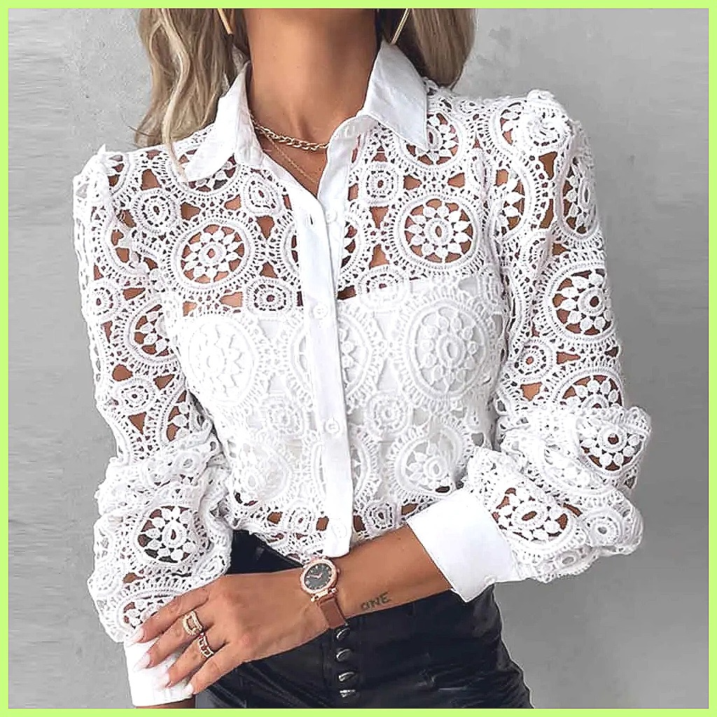 Shirts - قميص نسائي أبيض من الدانتيل لعام