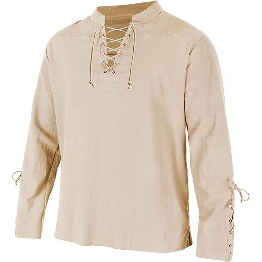 Medieval Gothic Lace Up Pirate Shirt - قمصان رجالية طويلة الأكمام الدانتيل يصل