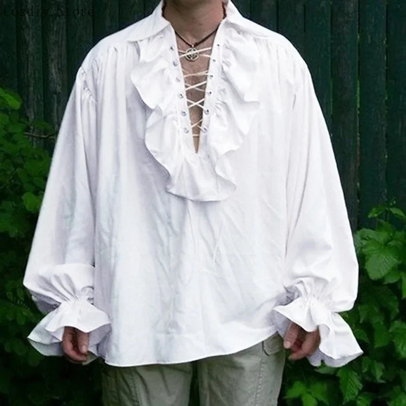Medieval Gothic Lace Up Pirate Shirt - S-5XL القرون الوسطى القراصنة هالوين مصاص