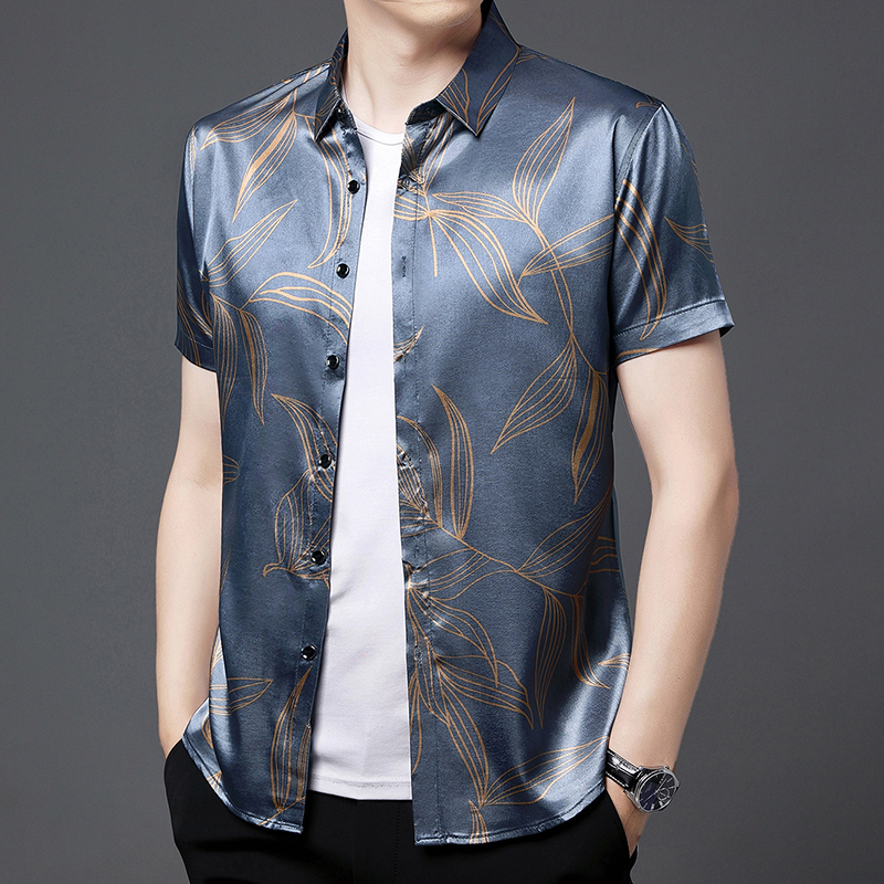 Mens Satin Silk Dress Shirt - صيف 2022 ملابس رجالية الحرير موضة
