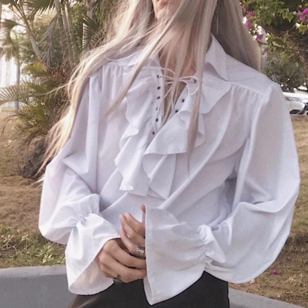 Medieval Gothic Lace Up Pirate Shirt - الرجال القراصنة قميص مصاص دماء الأمير