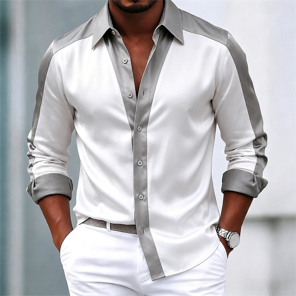 Mens Satin Silk Dress Shirt - قميص رجالي، قميص ساتان، قميص رسمي،