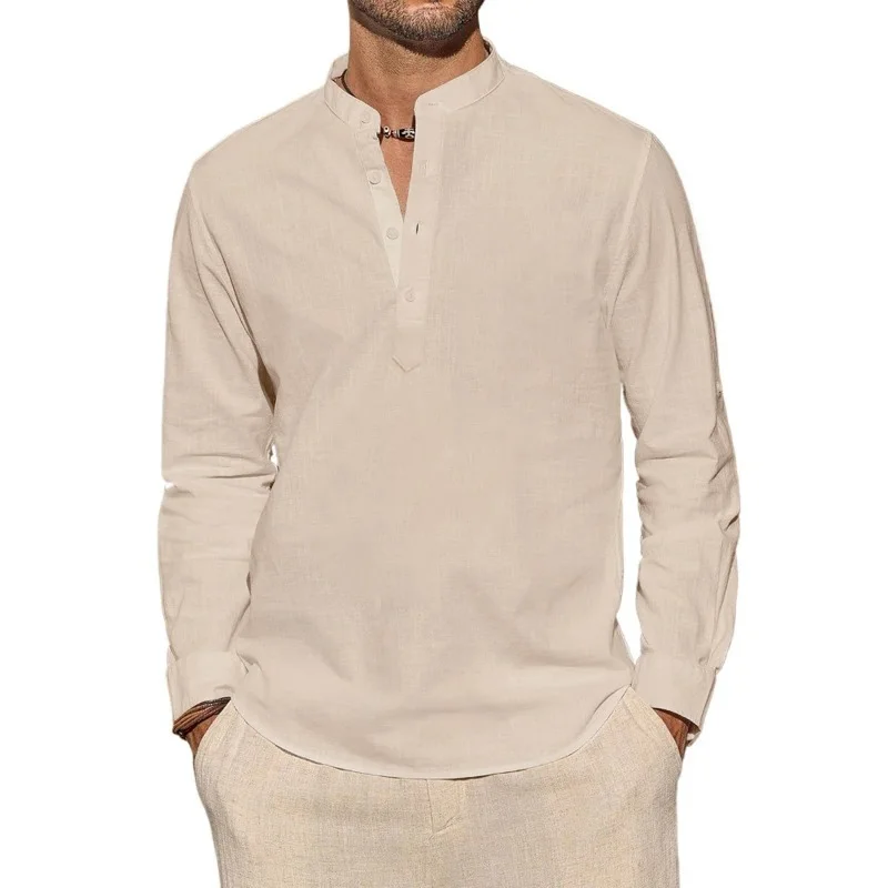 Mens Linen Shirt Long Sleeve - تي شيرت رجالي بأكمام طويلة كاجوال