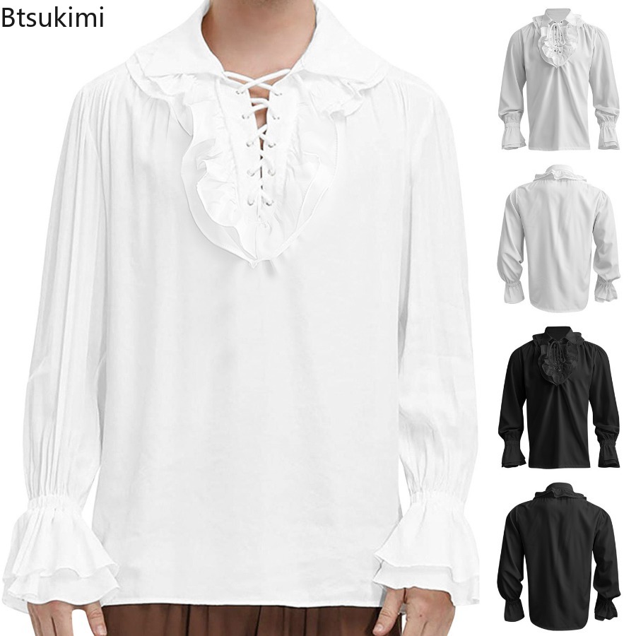 Medieval Gothic Lace Up Pirate Shirt - الرجال القرون الوسطى عصر النهضة القراصنة