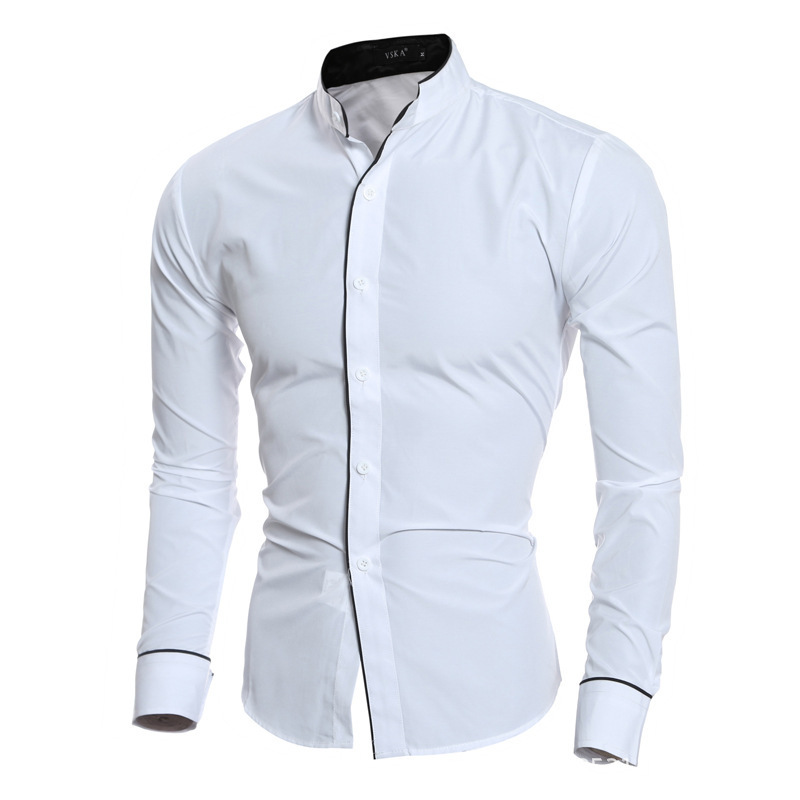 قمصان رجالية ضيقة بلون واحد وأ - مراجعة Mandarin Collar Formal Shirt Slim Fit وسعره