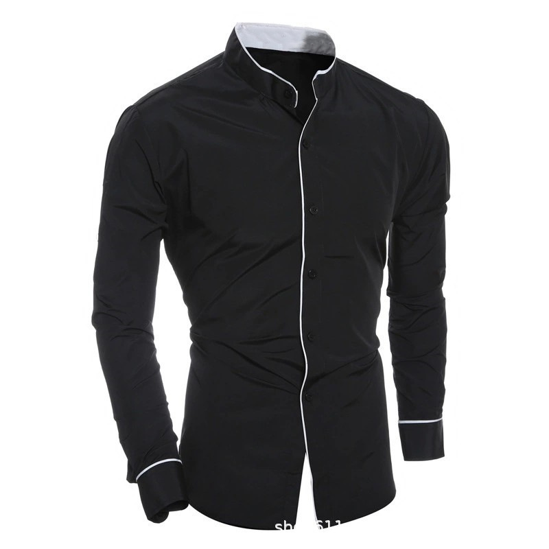 قمصان رجالية ضيقة بلون واحد وأ - مراجعة Mandarin Collar Formal Shirt Slim Fit وسعره