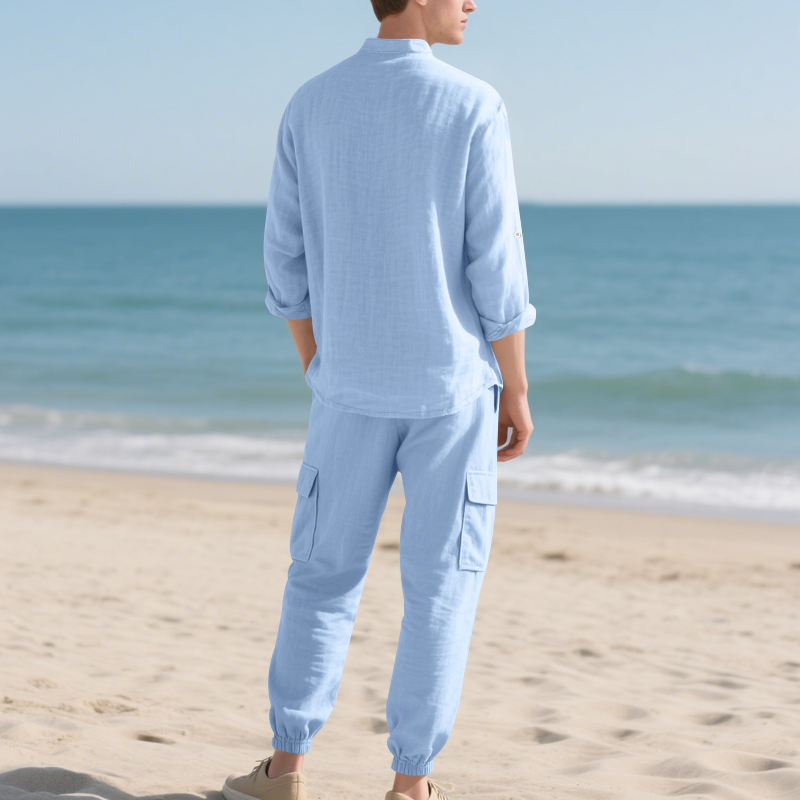 طقم رجالي من قطعتين من الكتان  - مراجعة Mens Linen Shirt Long Sleeve وسعره