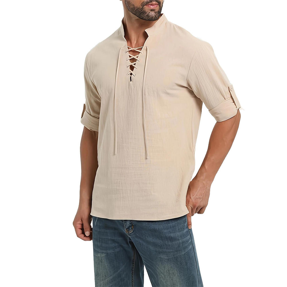 ربيع الخريف الرجال القراصنة قم - مراجعة Medieval Gothic Lace Up Pirate Shirt وسعره