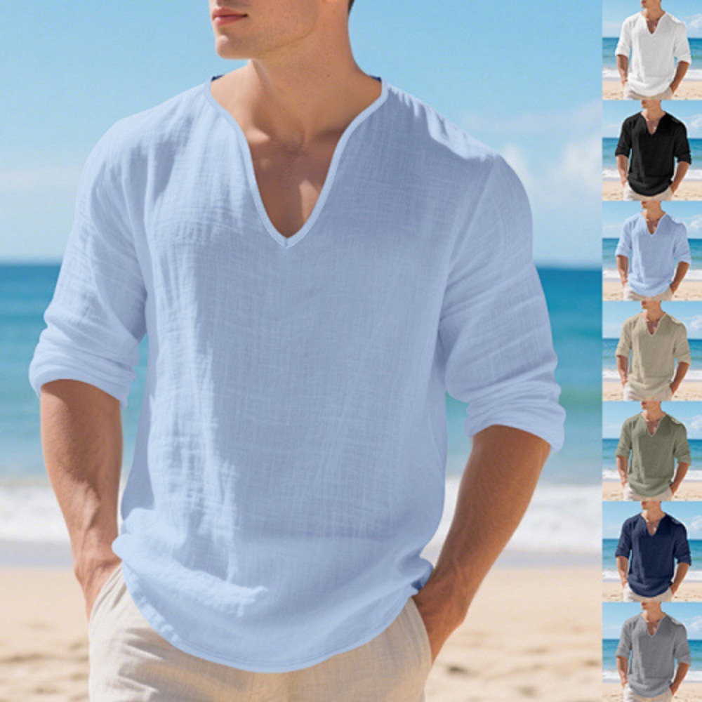 قميص رجالي أمريكي جديد فضفاض ب - مراجعة Mens Linen Shirt Long Sleeve وسعره