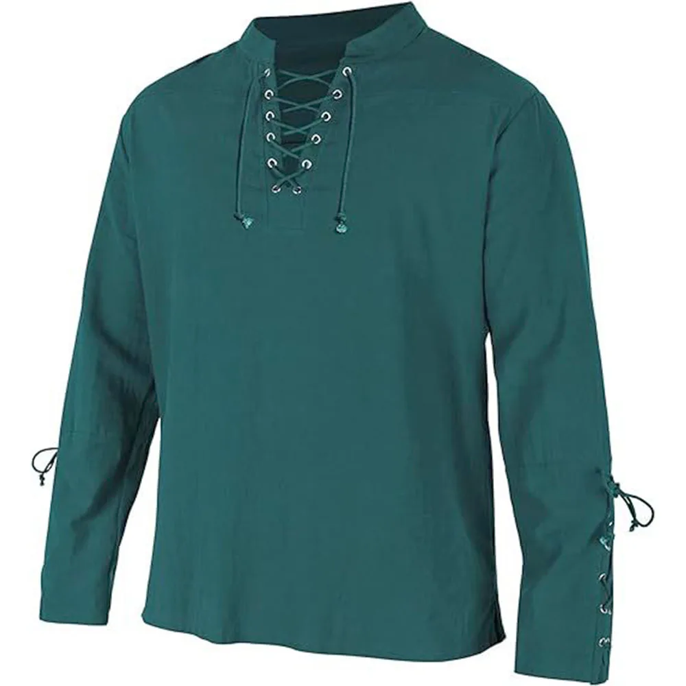 قمصان رجالية طويلة الأكمام الد - مراجعة Medieval Gothic Lace Up Pirate Shirt وسعره