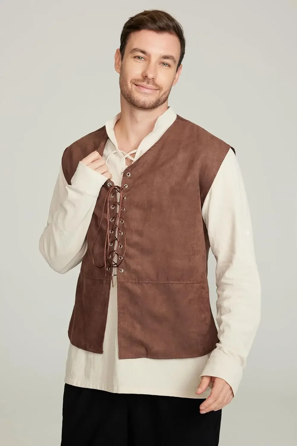 طقم رجالي من قطعتين: سترة قرصا - مراجعة Medieval Gothic Lace Up Pirate Shirt وسعره