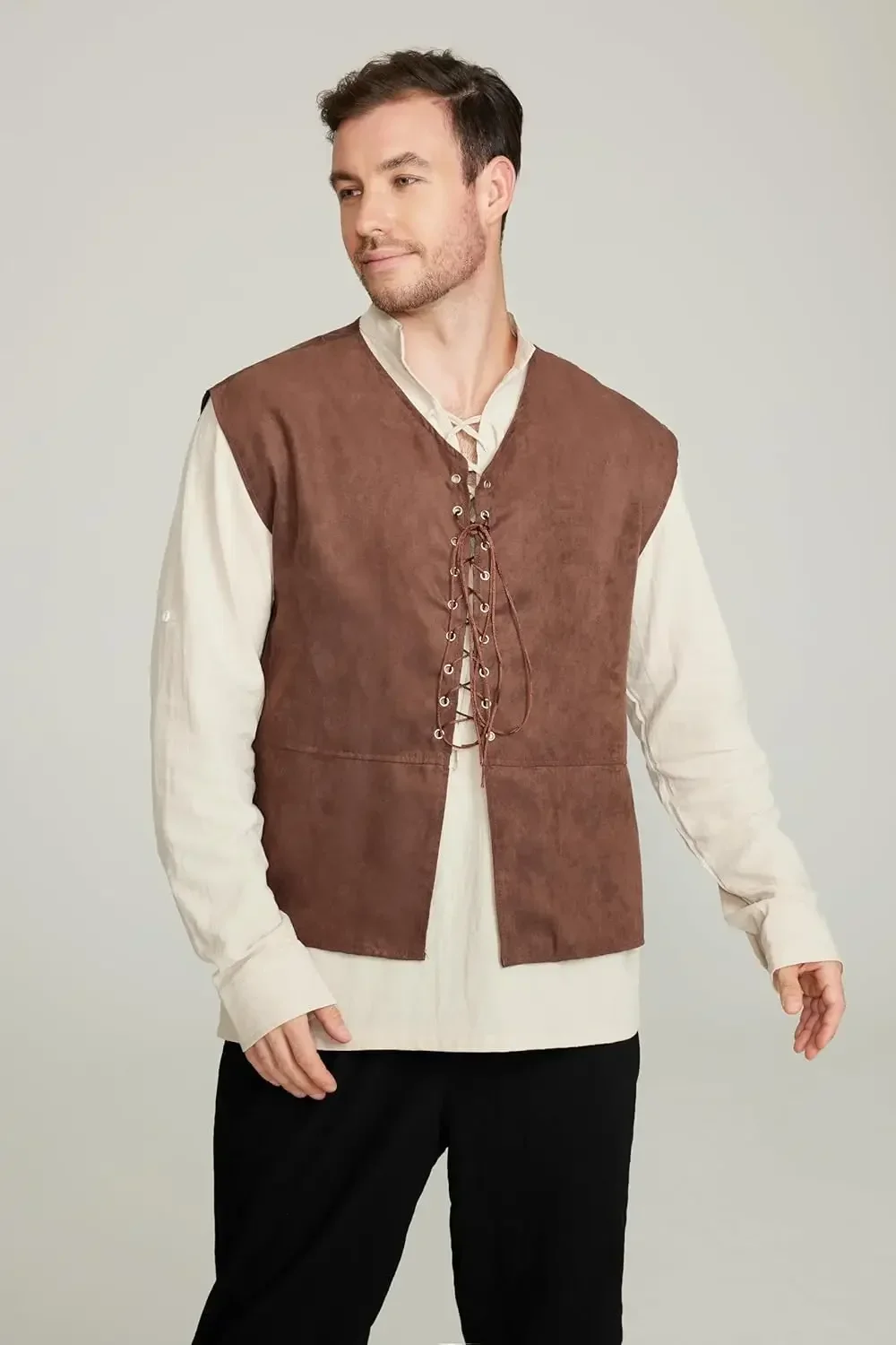 طقم رجالي من قطعتين: سترة قرصا - مراجعة Medieval Gothic Lace Up Pirate Shirt وسعره