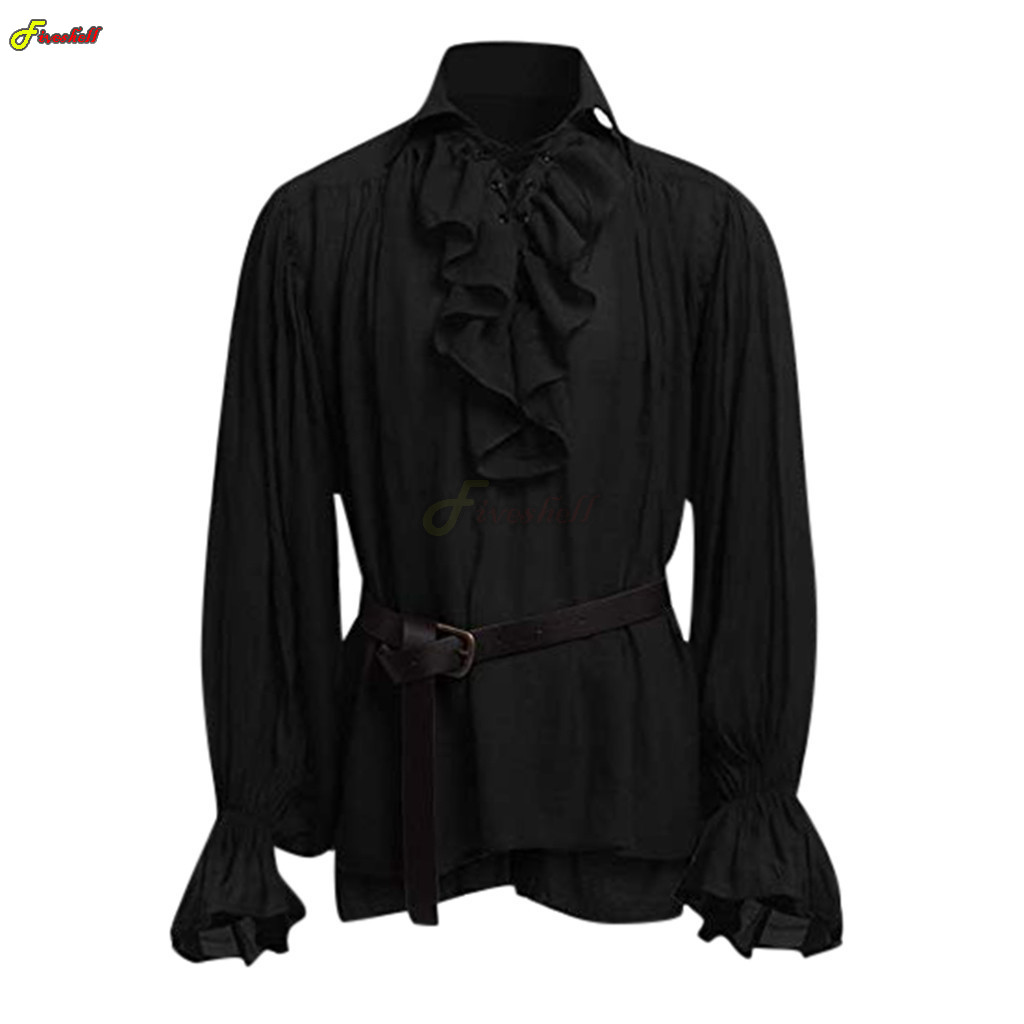 رجل هالوين الدانتيل يصل القراص - مراجعة Medieval Gothic Lace Up Pirate Shirt وسعره