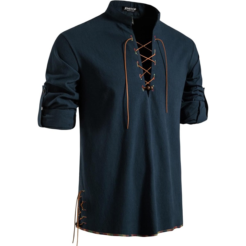 قميص قرصان رجالي فايكنغ ريترو  - مراجعة Medieval Gothic Lace Up Pirate Shirt وسعره