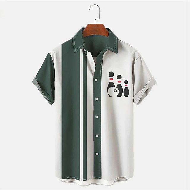 قميص رجالي مخطط بنمط البولينج  - مراجعة Short Sleeve Bowling Shirt Retro وسعره