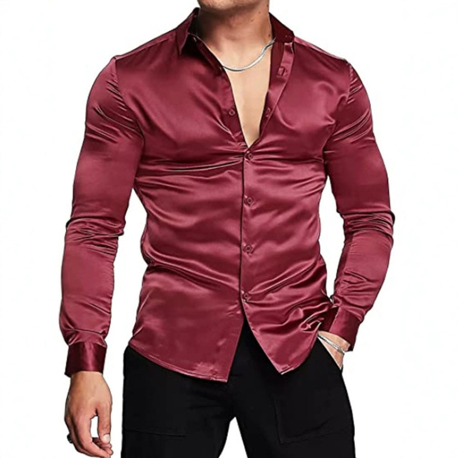ربيع الخريف الحرير الساتان قمص - مراجعة Mens Satin Silk Dress Shirt وسعره