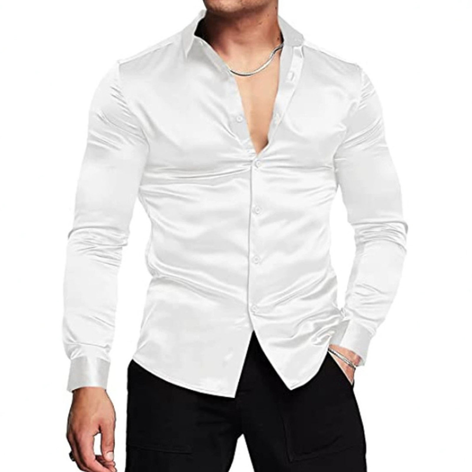 ربيع الخريف الحرير الساتان قمص - مراجعة Mens Satin Silk Dress Shirt وسعره