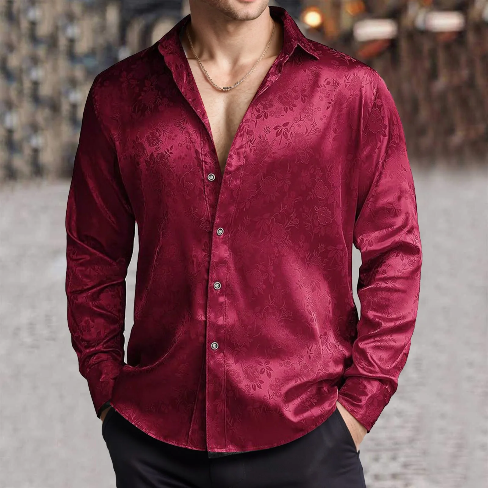 رجل تقليد الحرير فستان ستان قم - مراجعة Mens Satin Silk Dress Shirt وسعره