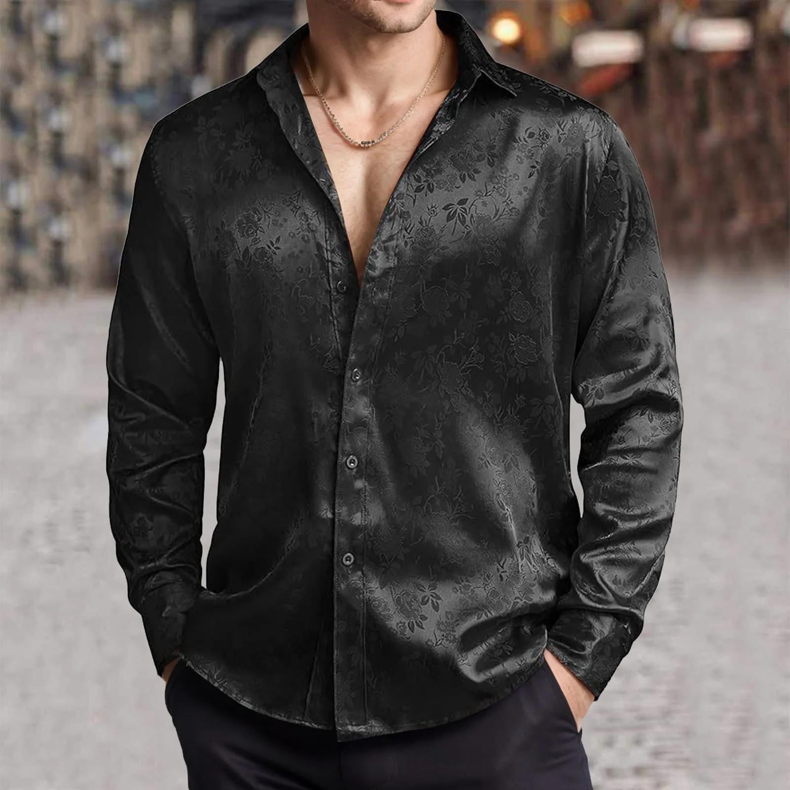 رجل تقليد الحرير فستان ستان قم - مراجعة Mens Satin Silk Dress Shirt وسعره
