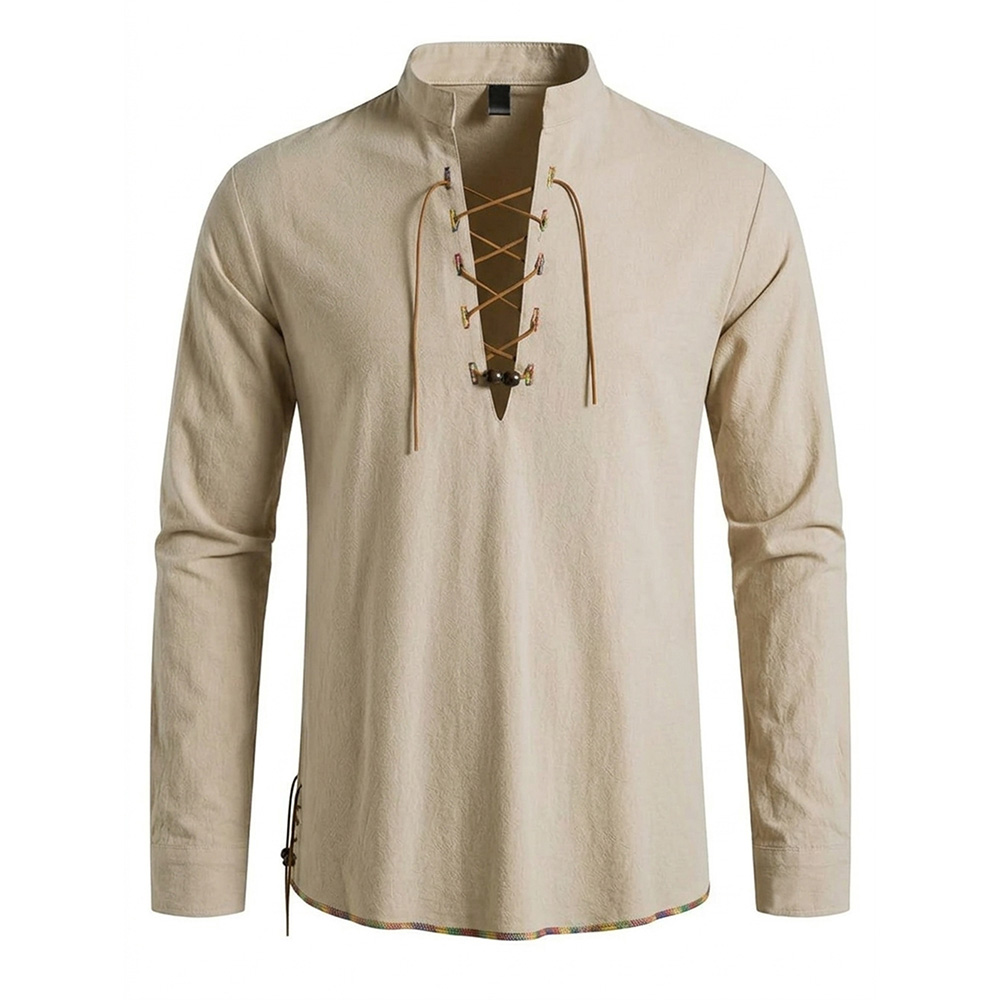 قميص رجالي بياقة هينلي بتصميم  - مراجعة Medieval Gothic Lace Up Pirate Shirt وسعره