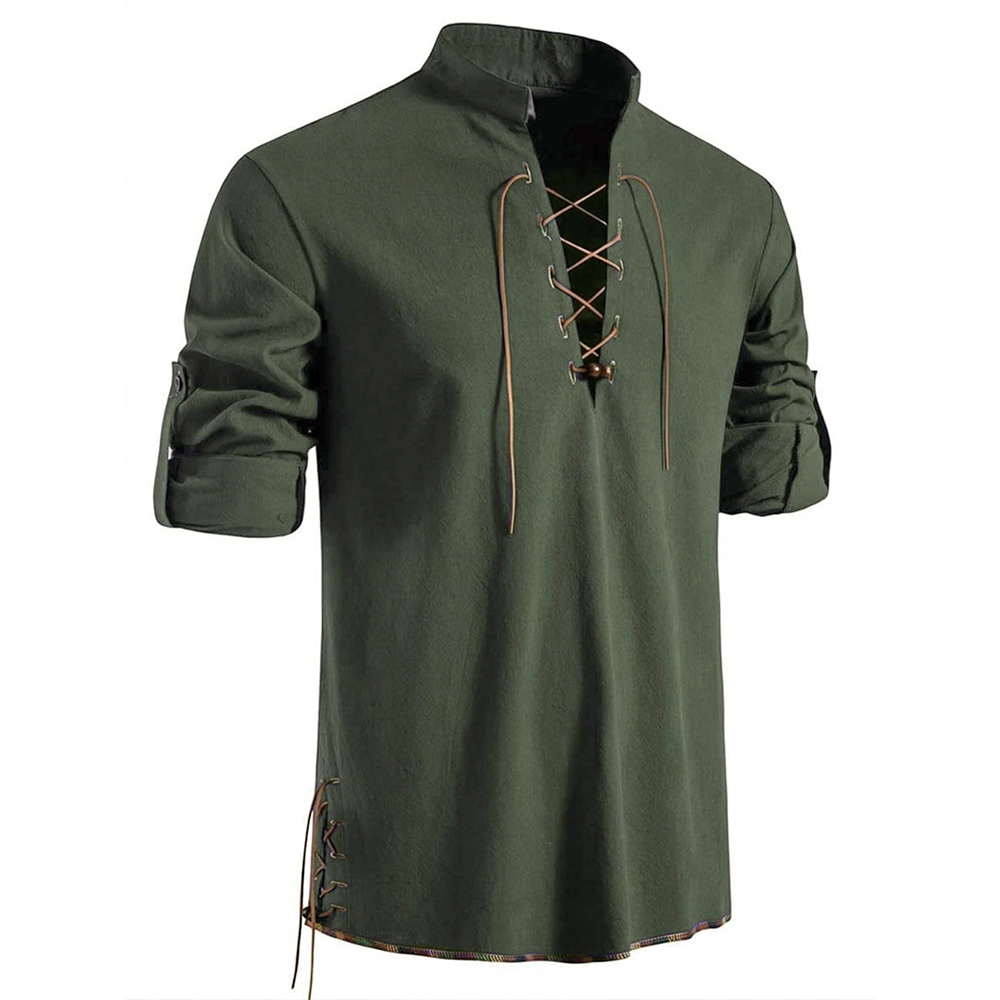 قميص رجالي بياقة هينلي بتصميم  - مراجعة Medieval Gothic Lace Up Pirate Shirt وسعره