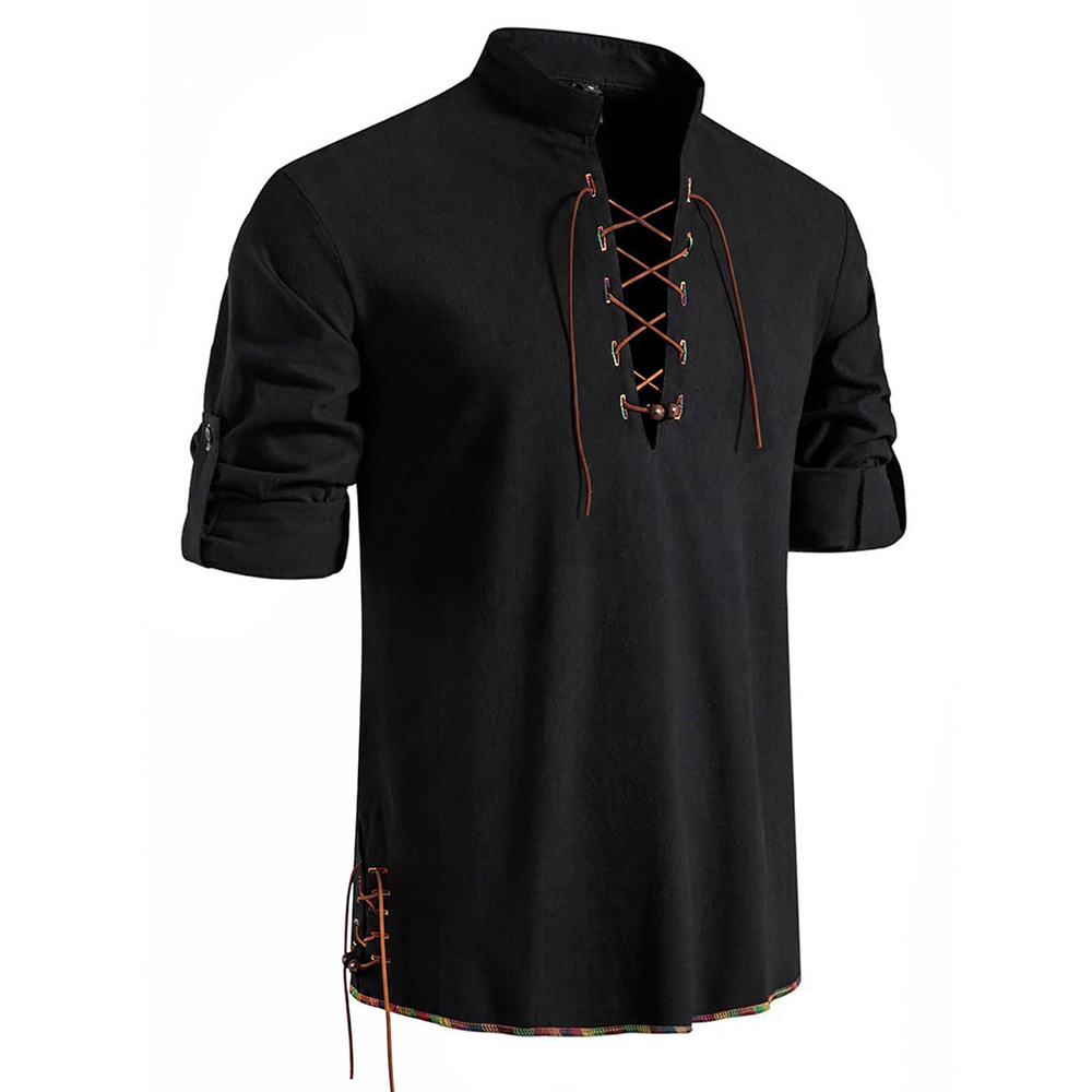 قميص رجالي بياقة هينلي بتصميم  - مراجعة Medieval Gothic Lace Up Pirate Shirt وسعره