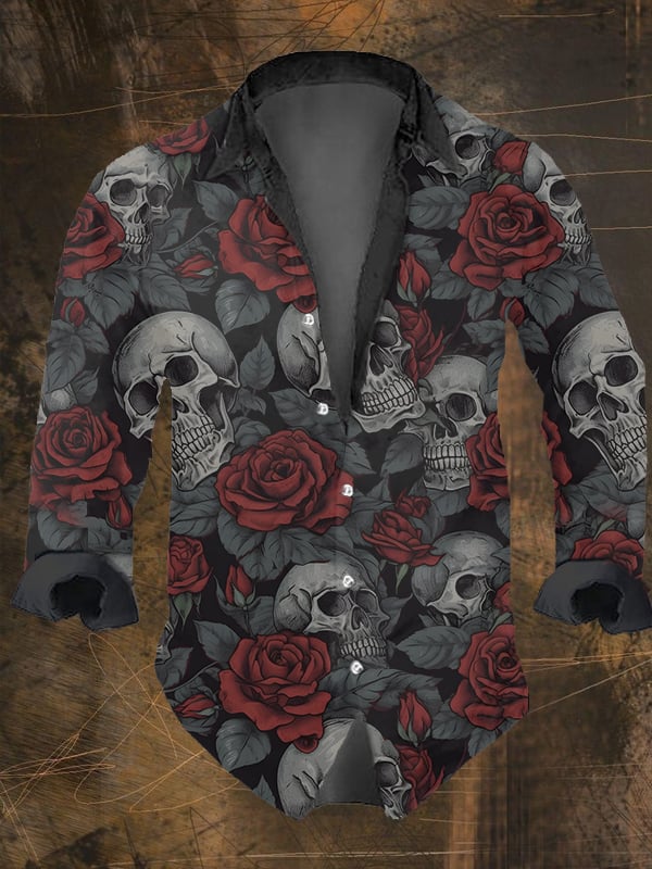 الرجال طباعة الجمجمة الداكنة ق - مراجعة Vintage Hawaiian Floral Shirt وسعره