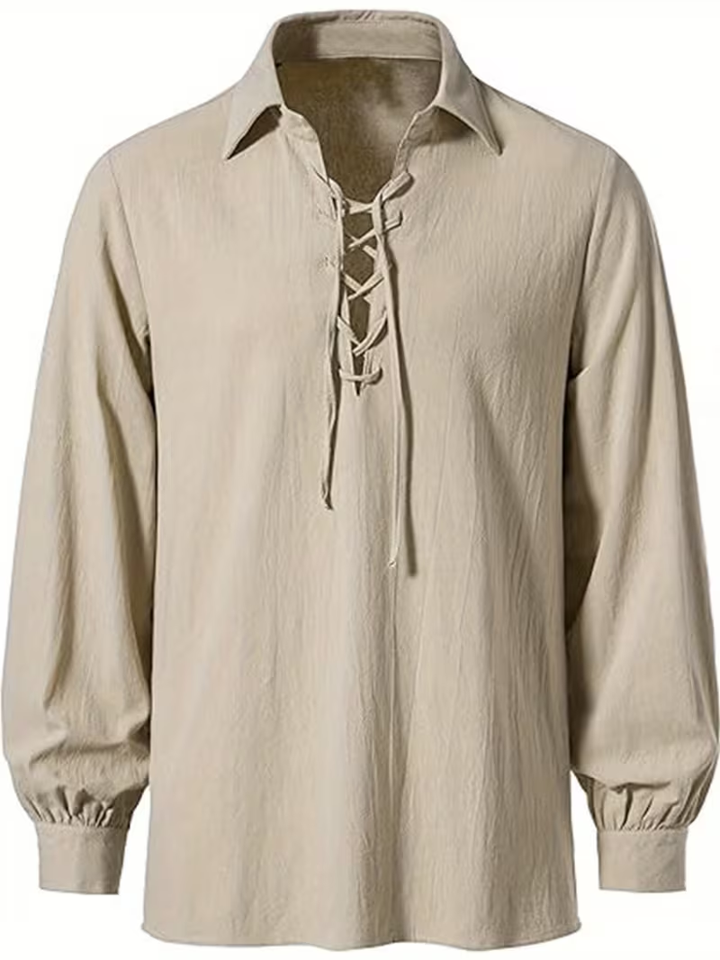 قميص رجالي برباط من عصر النهضة - مراجعة Medieval Gothic Lace Up Pirate Shirt وسعره