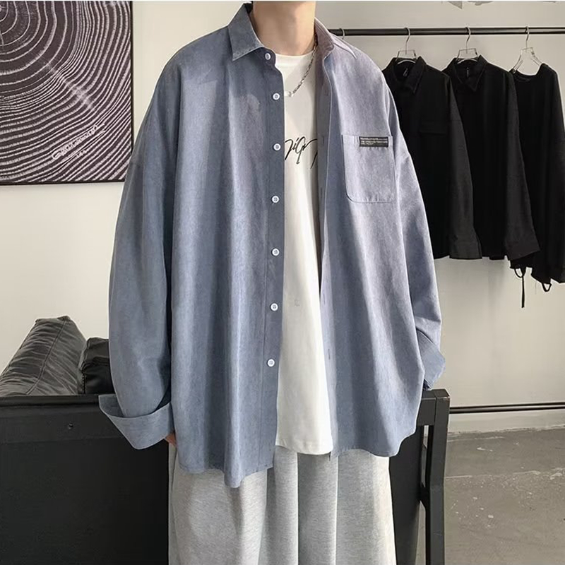 قمصان كورية عصرية سوداء بأكمام - مراجعة Corduroy Button Up Shirt Men وسعره
